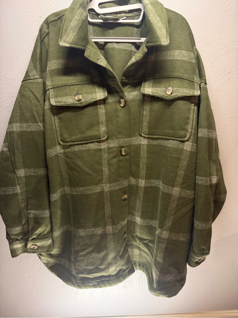 Olive Green Plaid Button-Up Shacket